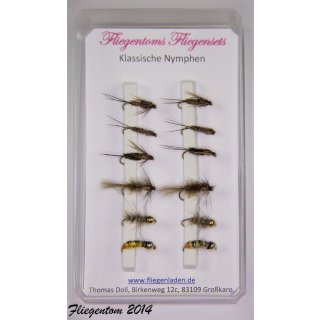 Fliegenset klassische Nymphen 14 mit Widerhaken