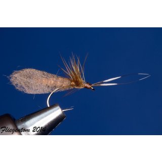 Brown caddisfly with detached body barbed 12