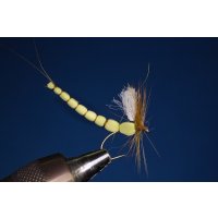 light yellow mayfly with detached body barbless 12