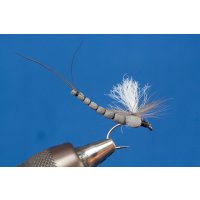 grey Mayfly with extended body barbless 8