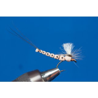 tan Mayfly with extended body barbless 12