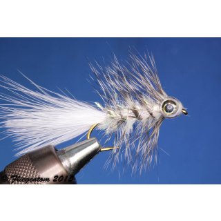 Fishmask Wooley Bugger Krystal weiß grizzly 8 mit Widerhaken