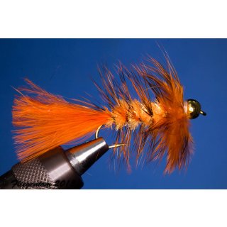 Wooley Bugger mit Kopfperle orange Kyrstal 4 mit Widerhaken