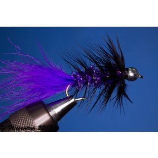 Wooley Bugger mit Kopfperle violett Krystal 8 mit Widerhaken