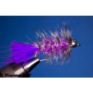 Wooley Bugger with Beadhead purple grizzly Krystal 10 Barbless