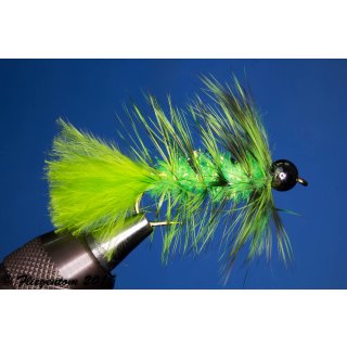 Wooley Bugger mit Kopfperle chartreuse grizzly Krystal 6 mit Widerhaken