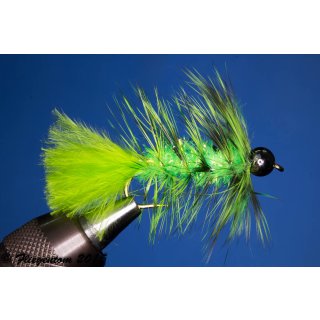 Wooley Bugger with Beadhead chartreuse grizzly Krstal 6 Barbless
