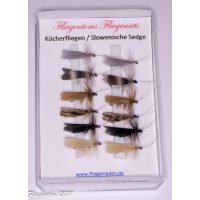 Assortment of 12 Dry Flies - Slowenian Sedges 10 with barb