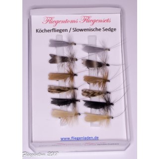 Assortment of 12 Dry Flies - Slowenian Sedges 12 with barb