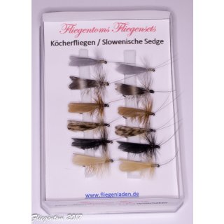 Assortment of 12 Dry Flies - Slowenian Sedges 14 barbless