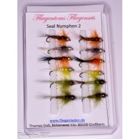 Assortment of 12 Seal Nymphs 12 barbed Tungsten