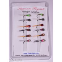 Fliegenset Perdigon Nymphen 16 ohne Widerhaken Messing