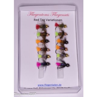 Assortment of 12 Red Tag Variationen (Nymphs, Wet Flies) 10 barbless Tungsten