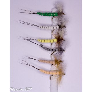 Range of 6 Extended Body Mayflies 10 barbless