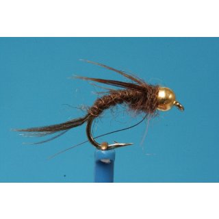 universal, brown nymph 10 barbed golden Tungsten bead