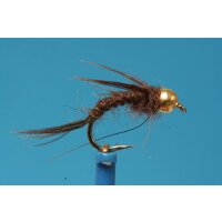 universal, brown nymph 12 barbed red tungsten bead