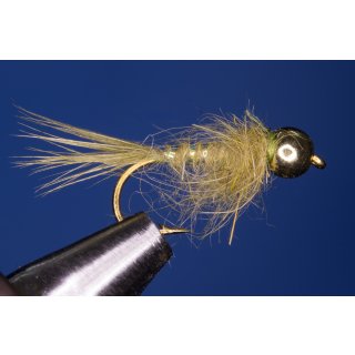 olive Standard Nymph 16 barbed golden brassbead
