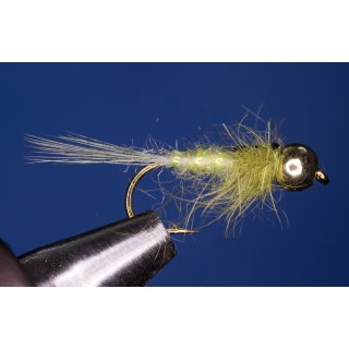 light olive Standard Nymph 12 barbed golden tungsten bead