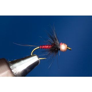Red Biotbody Nymph 14 barbless Tungsten Bead - gold