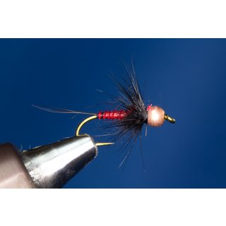 Red Biotbody Nymph 16 barbless Tungsten bead - Black Nickel