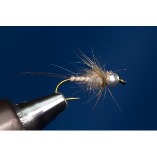 Biotbody Nymphe tan 14 ohne Widerhaken silberfarben Tungsten