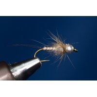 Biotbody Nymphe tan 14 ohne Widerhaken silberfarben Tungsten