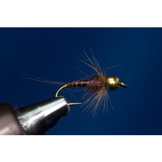 Red Biotbody Nymph brown 14 barbless brass bead - silver