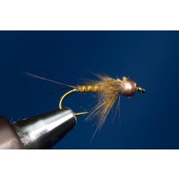 Red Biotbody Nymph Marchbrown 16 barbless brass bead -...