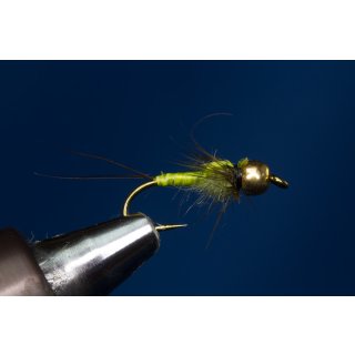 chartreuse Biotbody Nymph 14 barbless tungsten bead - copper