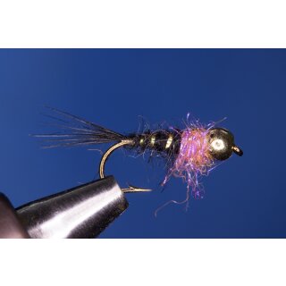 schwarze Standardnymphe mit UV-Pink Thorax 16 ohne Widerhaken goldfarben Messing