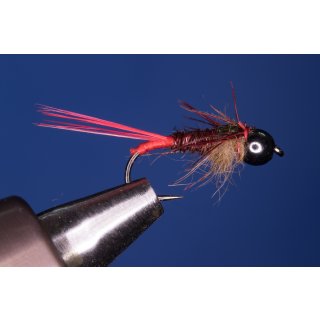 pheasant tail nymph with red butt 12 barbed red tungsten bead