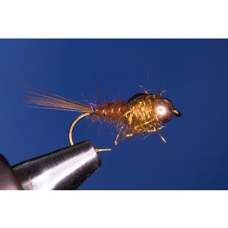brown standard nymph with amber thorax 14 barbless Tungsten bead - copper color
