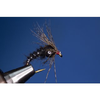 Black Holy Grail Nymph 10 barbless Tungsten Bead - red metallic