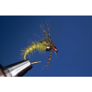Olive Holy Grail Nymph 12 barbless Tungsten Bead - silver