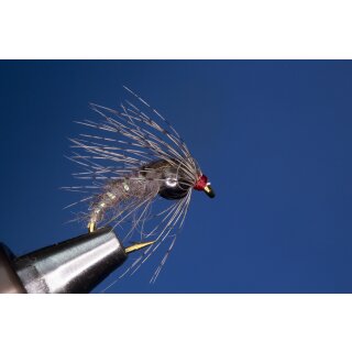 Grey Holy Grail Nymph 8 barbed Tungsten Bead - red metallic