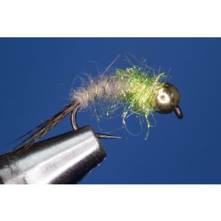 Universalnymph March brown / SPECTRA light olive 14 barbed Tungsten Bead - gold