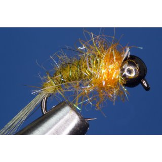 Universal Nymph olive / SPECTRA orange 12 barbless Tungsten Bead - copper