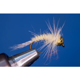 Universal Nymph light beige 12 barbed Tungsten Bead - Black Nickel