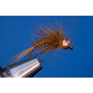 Universal Nymph light brown 10 barbless Tungsten Bead - red metallic