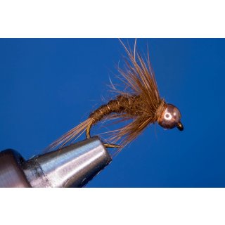 Universal Nymph dark brown 10 barbless Tungsten Bead - gold