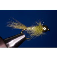 Light olive Nymph 12 barbless golden tungsten Bead