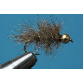 hares ear nymph - shaggy, natural color with beadhead 12 barbless golden brassbead