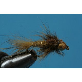 hares ear nymph - goldolive with beadhead 14 barbless golden brassbead