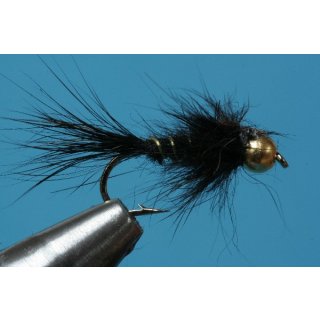 hares ear nymph - black, long with beadhead 10 barbless copper brass bead