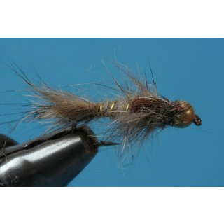 hares ear nymph - natural color, long with beadhead 10 barbless Tungsten bead - copper color
