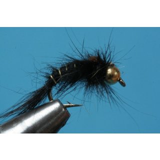 hares ear nymph - black, curved with beadhead 14 barbless golden tungsten bead