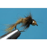 hares ear nymph - Yellow olive, curved with beadhead 12...