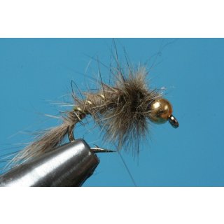 hares ear nymph - natural color, curved with beadhead 16 barbless Tungsten Bead - black Nickel