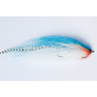 Blue, white predatory fish streamer with two hooks